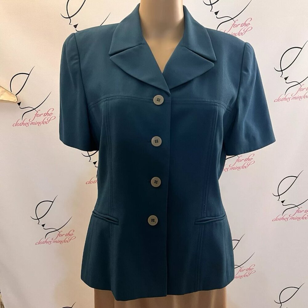 Vintage. Kasper Jacket or top. Size 8. Teal. Lined. Short Sleeve. B113